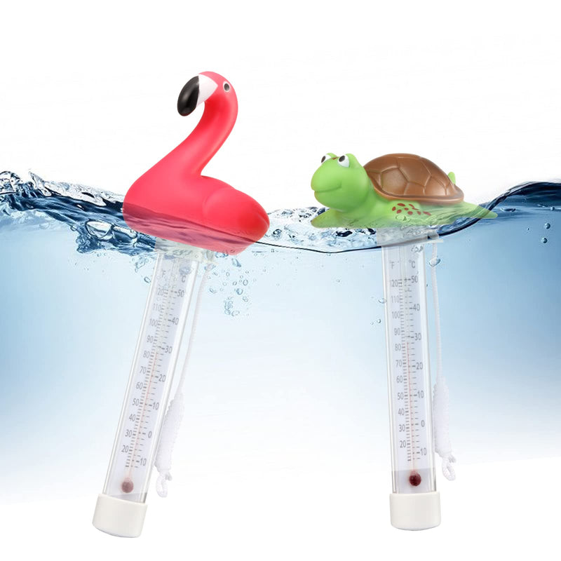 2 Packs Floating Pool Thermometer, Flamingo & Turtle Design Large Size Easy Accurate Readings for Water Temperature, Shatter Resistant with String for Outdoor & Indoor Swimming Pools & Spas - BeesActive Australia