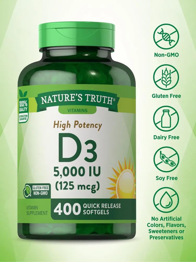 Nature's Truth Vitamin D3 5000 IU Softgels | 400 Count | High Potency 400 Count (Pack of 1)