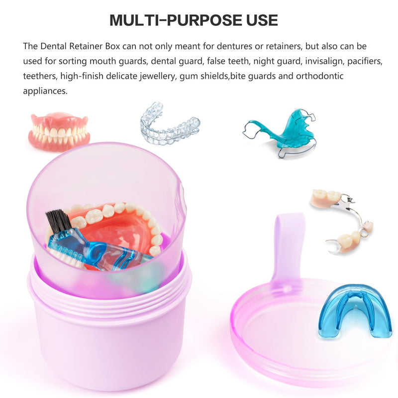 Leak Proof Travel Denture Bath Case for Full Dentures, Denture Cups for Soaking Dentures, Denture Container Cups with Brush for Dentures, Aligner, Retainers, Mouth Guard (Purple) Purple - BeesActive Australia