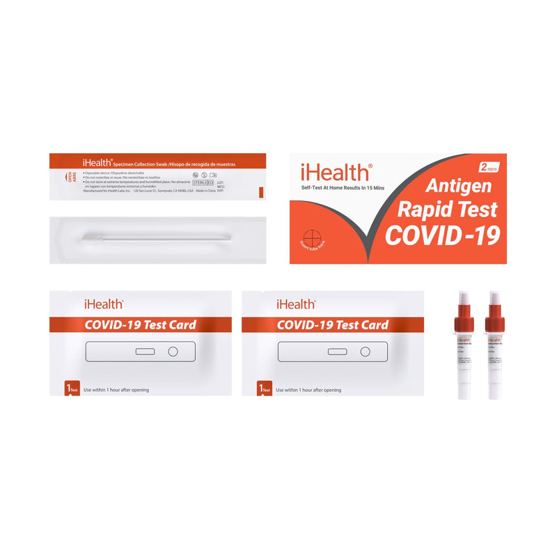 iHealth COVID-19 Antigen Rapid Test, 1 Pack, 2 Tests Total, FDA EUA Authorized OTC at-Home Self Test, Results in 15 Minutes with Non-invasive Nasal Swab, Easy to Use & No Discomfort Orange