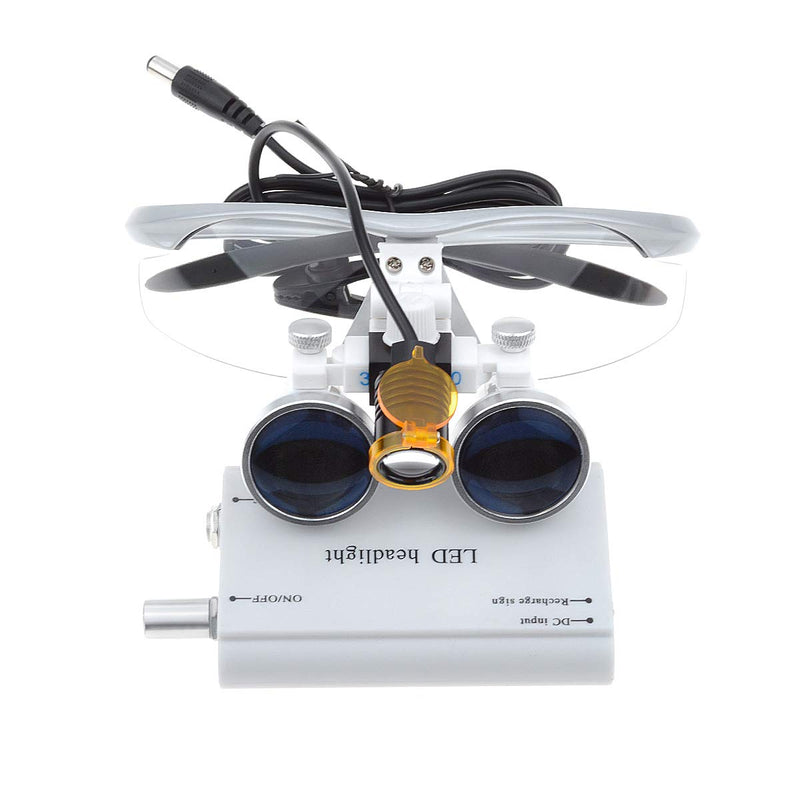 3.5X-420mm Loupes Binocular Magnifier Loupe with 3W LED Spot Filter Headlamp (Silver) Silver - BeesActive Australia