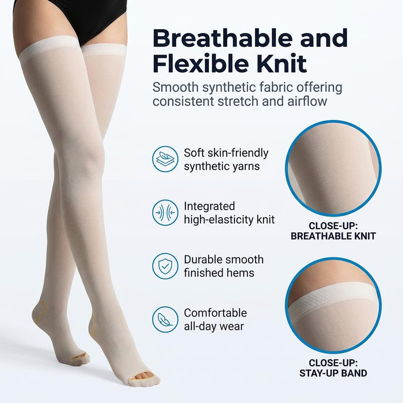 Anti Embolism Compression Stockings, Thigh High Unisex Ted Hose Socks 15-20 mmHg Moderate Level Large