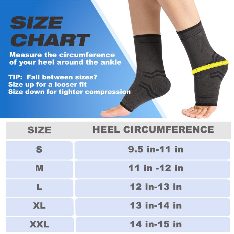 ABIRAM Ankle Brace for Men & Women - Adjustable Compression Sleeve with Wrap for Sprained Ankle, Plantar Fasciitis, Achilles Tendonitis - Breathable Support for Running, Volleyball, Basketball - L Black Large - BeesActive Australia