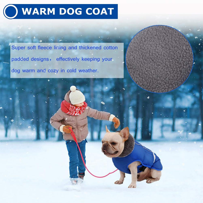 QBLEEV Warm Dog Coat Reflective Dog Jacket, Waterproof Dog Winter Coat Turtleneck Dog Clothes for Cold Weather, Thick Fleece Dog Snowsuit Christmas Dog Vest Pet Apparel for Small Medium Large Dogs L Large（Pack of 1） Blue - BeesActive Australia