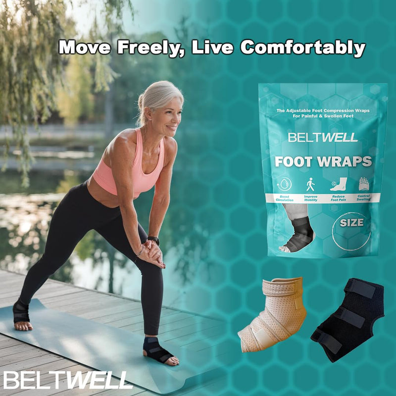 Beltwell¬Æ - Adjustable Foot & Ankle Compression Wraps For Edema, Lymphedema, Swelling, Neuropathy, Diabetic Foot Care, Circulation (2 Wraps) Large Black - BeesActive Australia