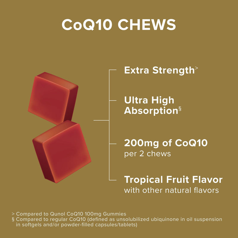 Qunol CoQ10 200mg Soft Chews, Extra Strength, Ultra High Absorption, 90ct | #1 Cardiologist Recommended Supplement for Heart Health, Coenzyme Q10 Supplement to support Vascular Health & Cellular Energy 90 Count (Pack of 1)