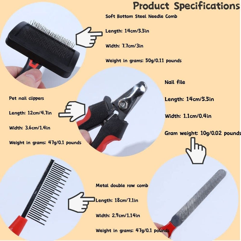 Rabbit Professional Nail Clippers Grooming Kit with Pet Shedding Slicker Brush, Pet Grooming Comb, Nail Clipper Trimmer for Rabbit, Puppy, Kitten, Guinea Pig, Hamster, Ferret (4PCS) 4PCS - BeesActive Australia