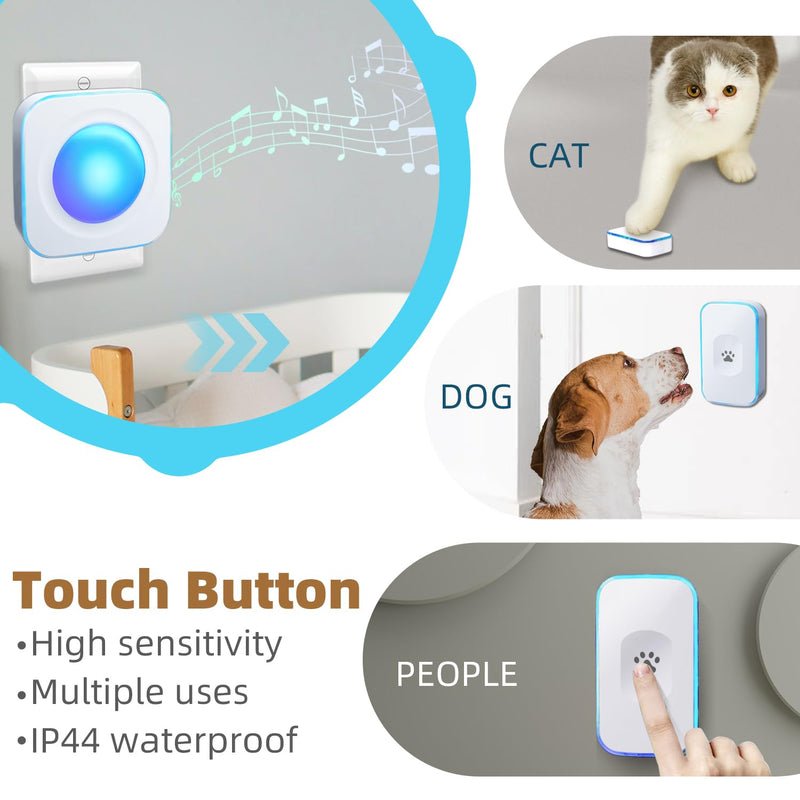 Wireless Doorbell with Flashing Light 1200Ft Door Bell for Dog Touch Bell Communication Doorbell with 1 Battery Waterproof Button & 1 Plug in Receiver white - BeesActive Australia