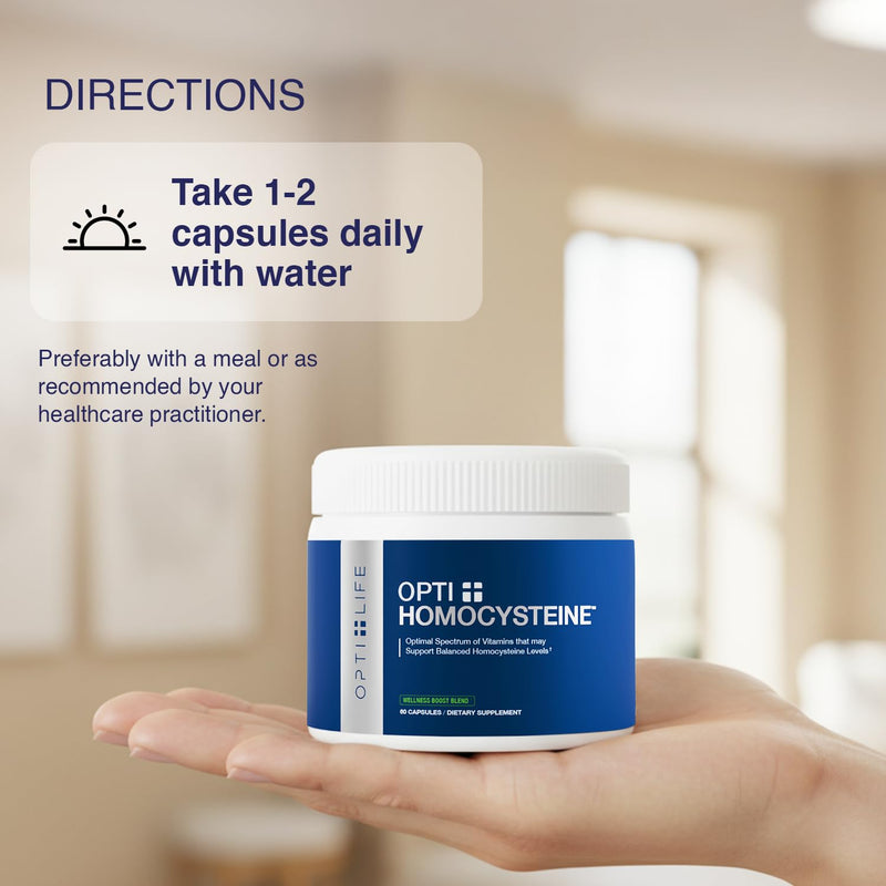 Opti + Homocysteine Capsules | Daily Brain and Heart Health Supplements* | Brain Supplement with Methylcobalamin & Methylfolate | 60 capsules/30 Servings