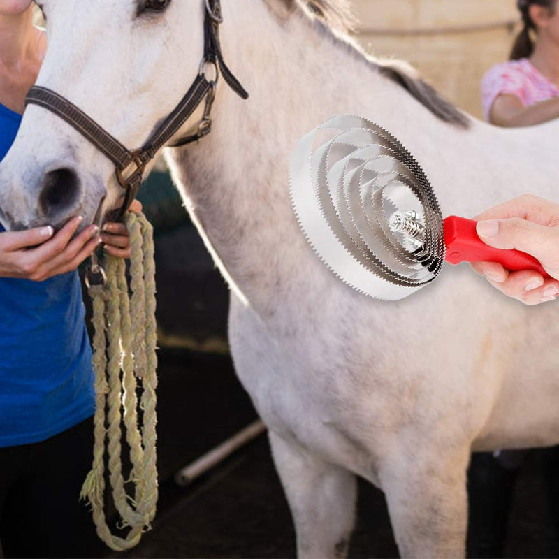 Horse scraper, stainless steel itching brush, 6 rings, curry comb, horse brush, double-sided curry comb, spiral curry comb, metal curry comb with ABS handle for horses, cattle, sheep, dogs, other animals, livestock itching - BeesActive Australia