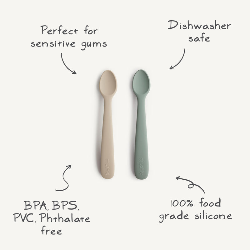 mushie Silicone Baby Feeding Spoons | 2 Pack (Blush/Shifting Sand) (Blush/Shifting Sand) - BeesActive Australia