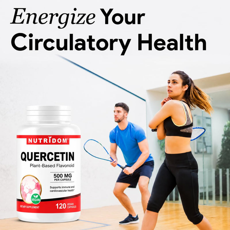Nutridom Quercetin 500mg - Quercetin Dihydrate from Sophora Japonica Extract - Plant-Based Bioflavonoid for Immune and Cardiovascular Support - Non-GMO, Vegan, Gluten Free - 120 Vegetable Capsules