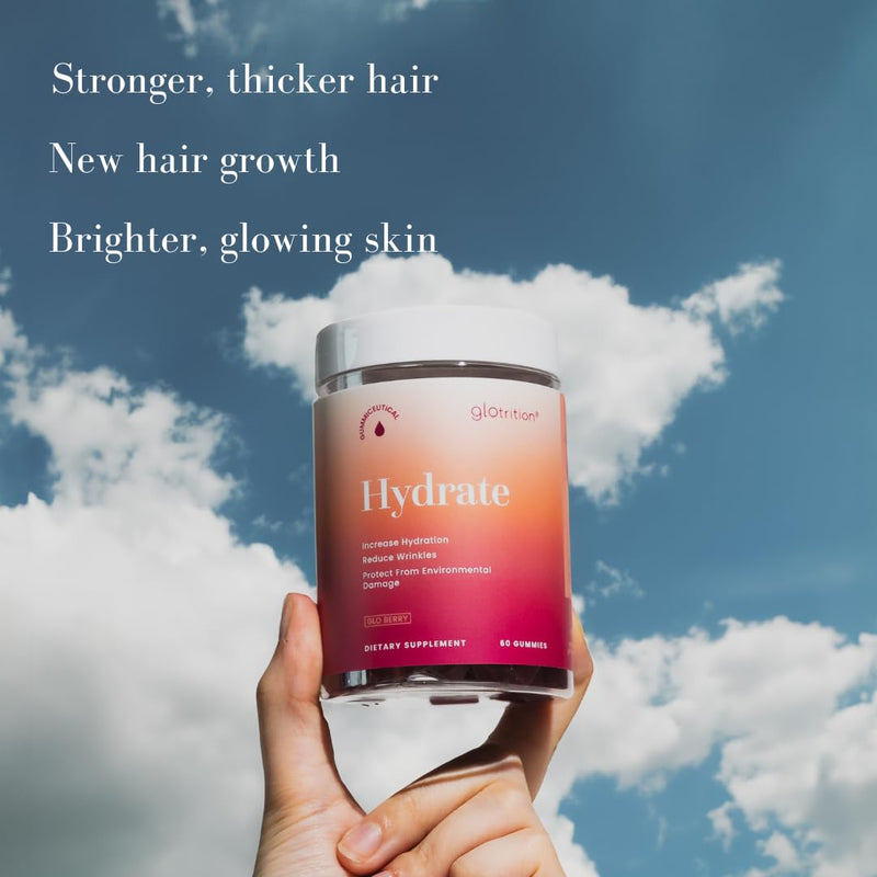 Glotrition Hydrate | Hair Vitamin Gummies for Hair Growth | Stronger, Thicker Hair | Supports Healthy Hair & Skin | 60 Gummies - BeesActive Australia