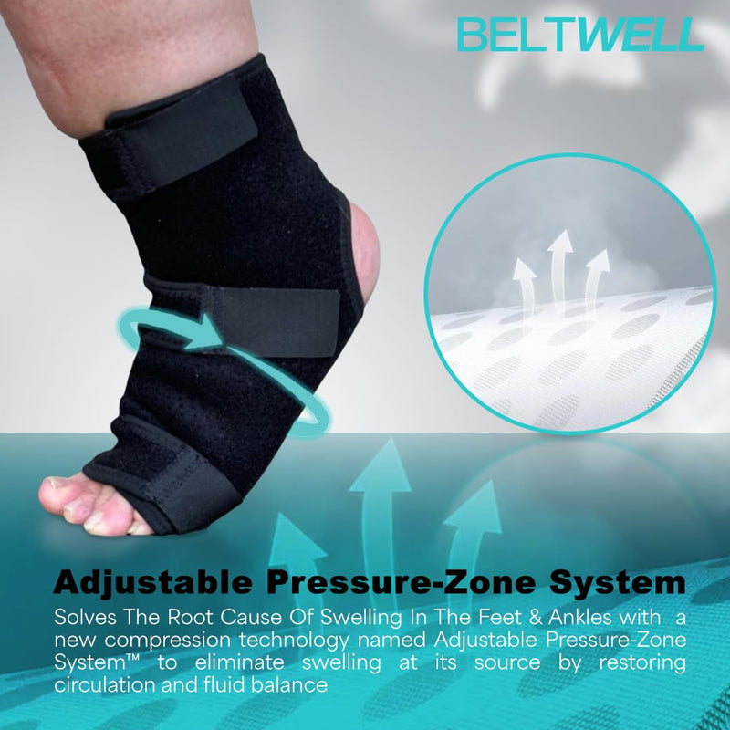 Beltwell¬Æ - Adjustable Foot & Ankle Compression Wraps For Edema, Lymphedema, Swelling, Neuropathy, Diabetic Foot Care, Circulation (2 Wraps) Large Black - BeesActive Australia