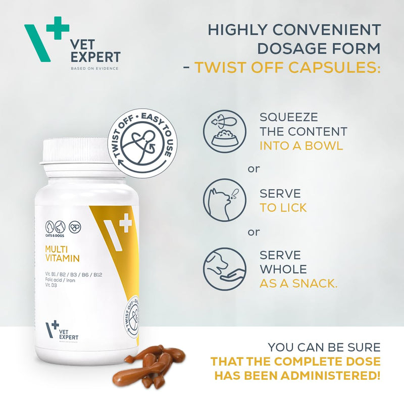 Vet Expert Multivitamin 5 in 1 Supplement for Dogs and Cats – Supports Immunity, Skin & Joints - Increases Energy, Reduces Stress and Supports Gut Health - 30 Twist & Pour Capsules