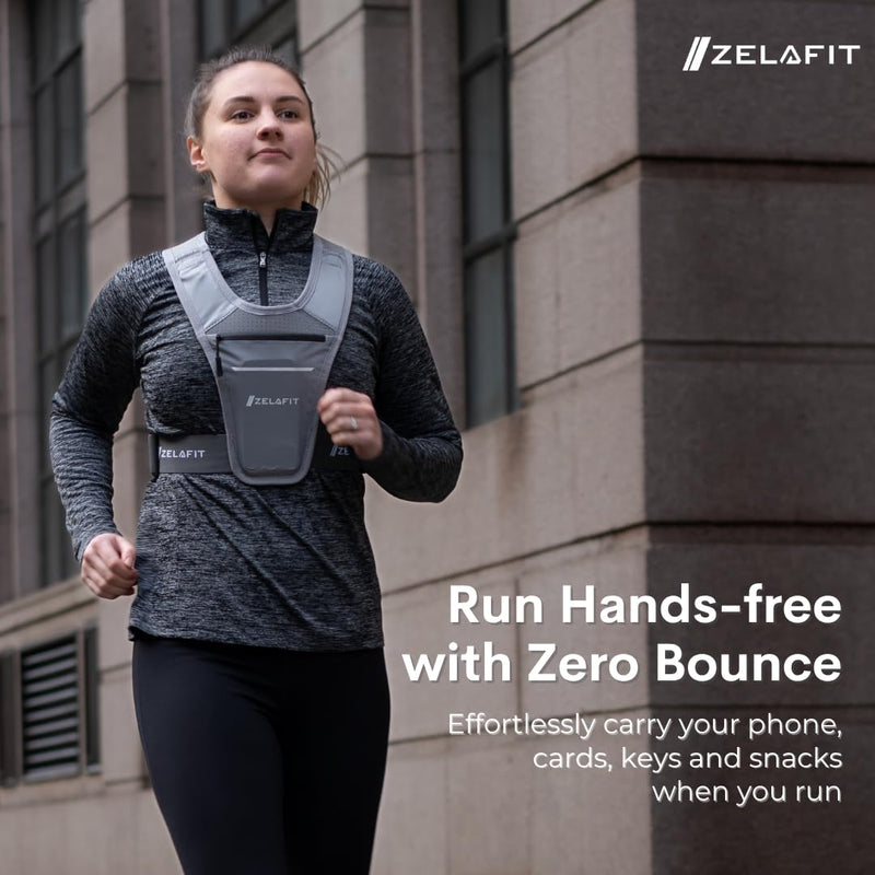 ZelaFit™ Running Vest for Women & Men Running Phone Holder – Perfect for Running Gear, Running Accessories, Running Essentials - Lightweight Chest Rig Phone Holder for Running (Silver) Silver