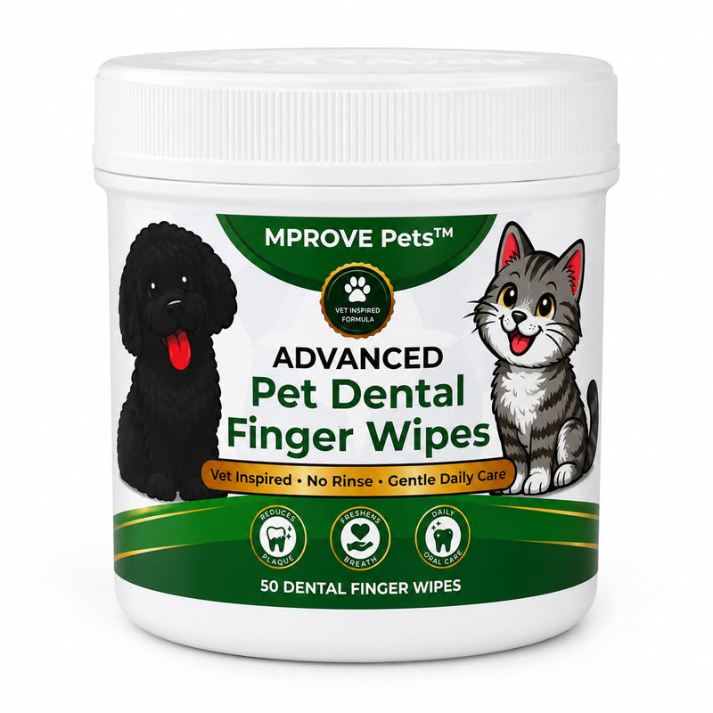 Advanced Pet Dental Finger Wipes for Dogs & Cats – Coconut Oil Formula, No-Rinse Teeth Cleaning Wipes for Plaque, Tartar & Bad Breath – Vet Inspired Oral Care, 50 Count
