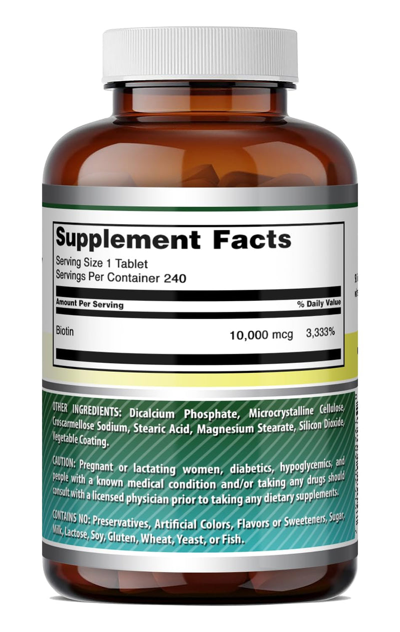 Amazing Formulas Biotin (Vitamin B7) Supplement | 10000 Mcg | 240 Tablets | Non-GMO | Gluten-Free | Made in USA 240 Count