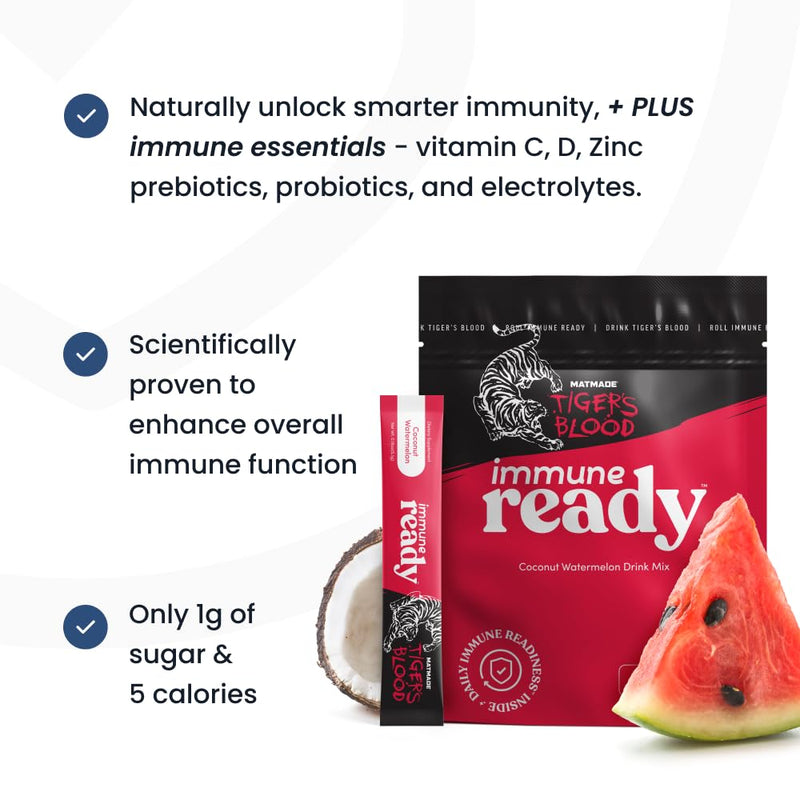 Immune Ready™ Electrolytes Powder Packets – Vitamin C Immune Support Drink Mix with Zinc, D3 & Beta Glucan – Low Sugar Hydration, Delicious Coconut Watermelon Flavor 0.2 Ounce (Pack of 15)