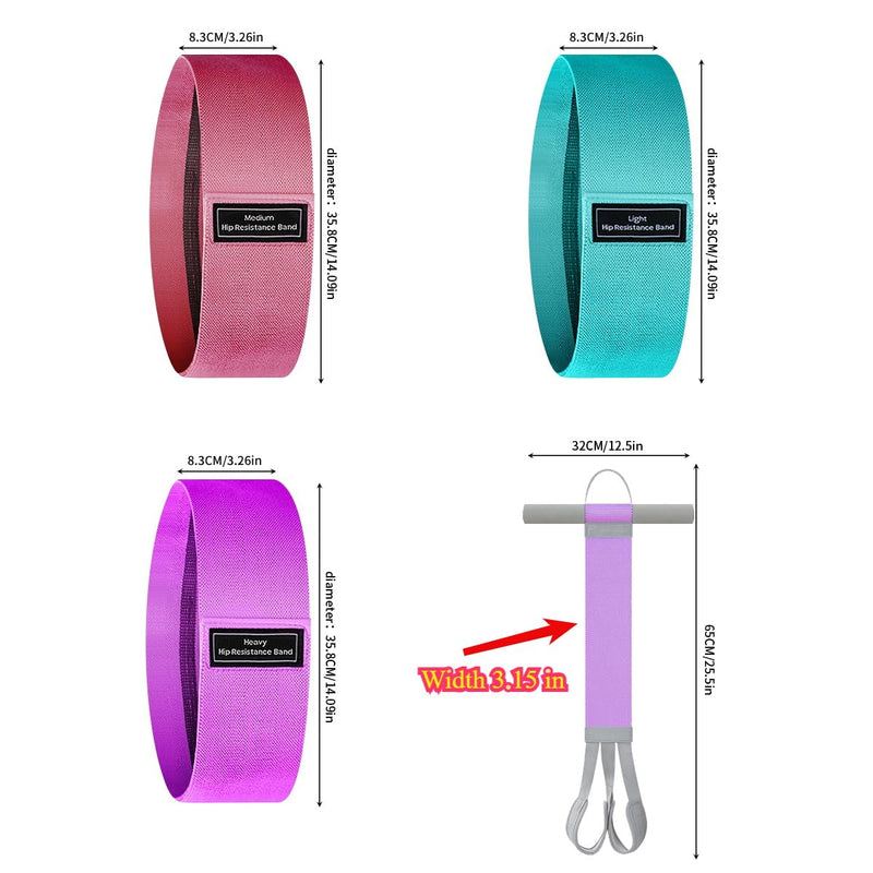 Resistance Band Set: 120LBS Fabric Pedal Resistance Band & 3 Levels Hip Bands for Home Gym, Strength Training, Physical Therapy Purple suit
