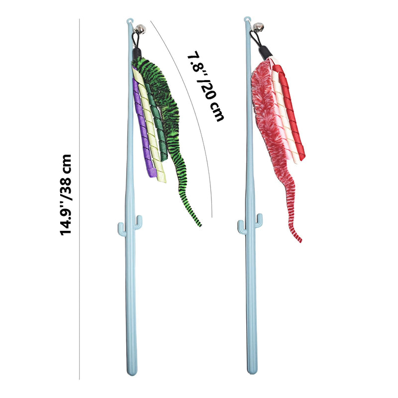 IUHKBH Cat Wands, 2 PCS Interactive Cat Teaser Wand Cat Worm Toys with Ribbon and Bell Pretty Cat Stick Toys for Cats Kittens - BeesActive Australia