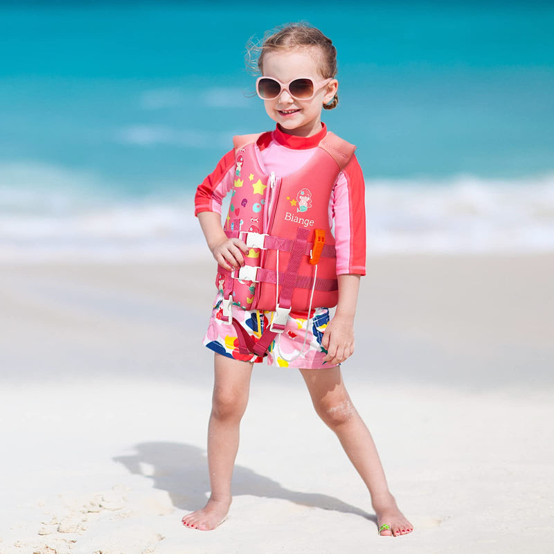 Kids Swim Vest, Child Swimming Jacket Toddler Floaties Swim Float Aid with Emergency Whistle for Boys Girls Ages 1-9 Years Old Pink Mermaid L(6-9Years) - BeesActive Australia