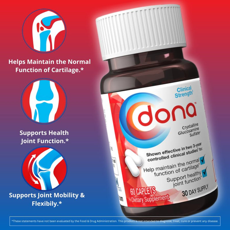 Dona Crystalline Glucosamine Sulfate, 1500 Mg, Joint Supplement Pills for Knee Comfort & Joint Health Support, 1500 Mg, 60 Count