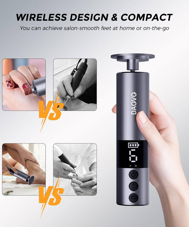 Electric Foot Callus Remover, 2-in-1 Cordless Pedicure Tools for Feet and Nail File with 80PCS Sandpaper Discs(3 Sizes), Aluminum Body with Adjustable Speed for Dead Skin, Cracked Heels & Home Carbonblack - BeesActive Australia