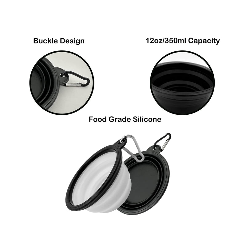 Collapsible Dog Travel Bowls, 2 Pack Dog Small/Large Travel Bowl Portable Foldable Pet Feeding Watering Dish for Traveling, Walking, Parking Small, 12oz Black+White - BeesActive Australia
