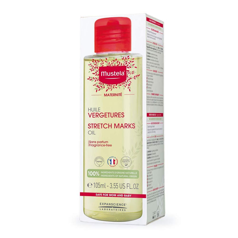 Mustela Maternity Stretch Marks Oil - with Natural Avocado, Maracuja & Sunflower Oil - EWG Verified, Vegan & Fragrance Free - 3.55 fl. oz. New Packaging
