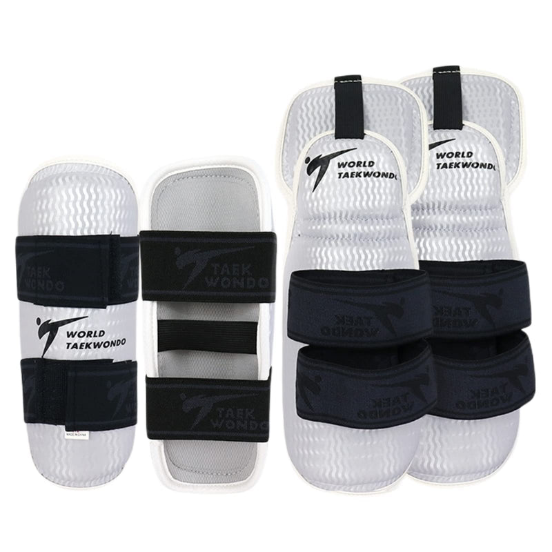 Taekwondo Shin Protector Forearm Elbow Arm Guards, WT MMA Martial Arts Kickboxing Karate Sparring Muay Thi Training Match Gym School Academy for Men Women Kids White Elbow Guards Large