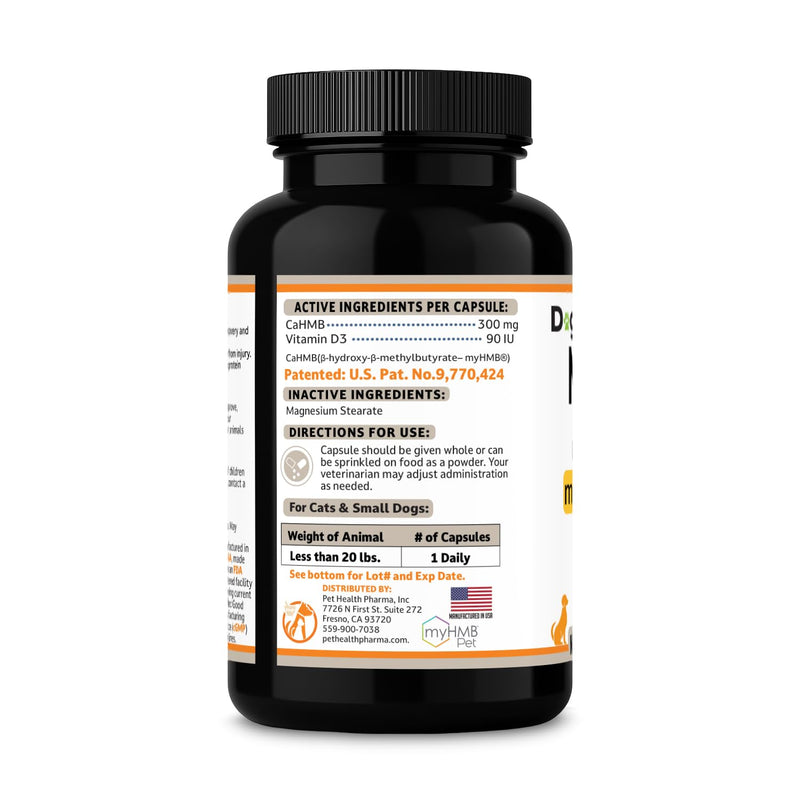 MuscleX™ Canine Muscle Formula Cats & Small Dogs with 300 mg CaHMB & Vitamin D3 - Natural Muscl Building Formula-Helps Reduce Muscle Loss Due to Normal Aging & Improves Recovery from Injury(180 Caps)