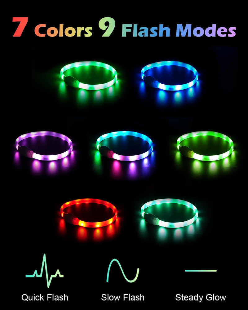 Joytale Luminous Dog Collar, Luminous Rechargeable Dog Collar, Adjustable Length LED Dog Collar with 9 Light Modes, Rainproof Dog Luminous Collar for Small and Medium Dogs, 45 cm Multicolored - BeesActive Australia