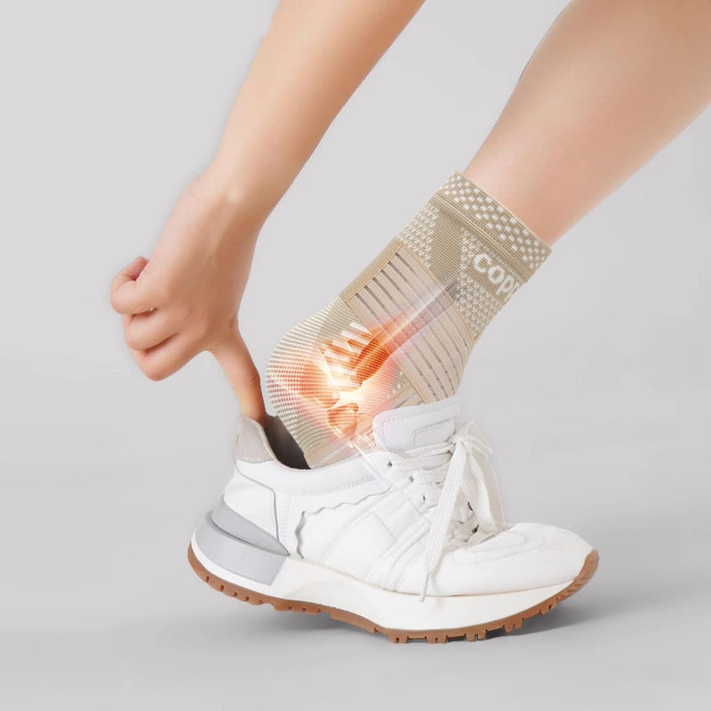 LISEPWU Copper Ankle Brace with Adjustable Compression Bandage, Ankle Support Compression Sleeve for Men & Women, for Foot Pain, Sprained Recovery, Achilles Tendonitis, Sports Protection(Skin Tone M) Skin Tone Medium - BeesActive Australia