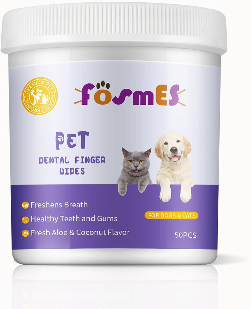 Teeth Cleaning Finger Wipes for Dogs & Cats, Reduces Tartar & Freshens Breath Dental Wipes，Natural Mild Ingredients,Disposable Dog Teeth Cleaning Wipes,50PCS