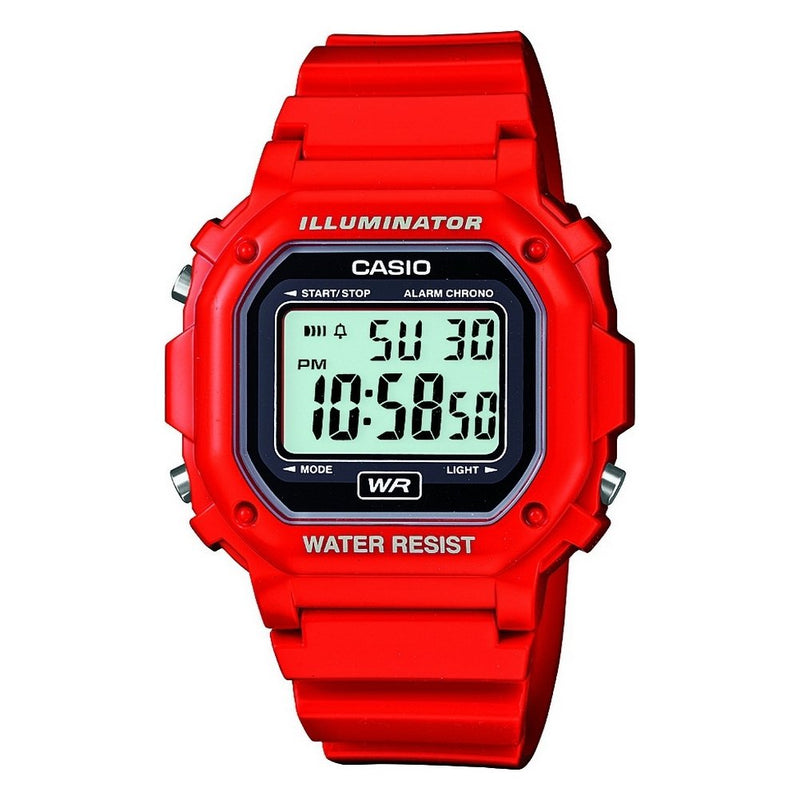 Casio F108WH Series | Men's Digital Watch | Illuminator | Water Resistant | LED Light | Daily Alarm | 1/100 SEC Stopwatch | 3 Hands (HR, Min, SEC) | Date/Day Display | Daily Alarm | 7 Year Battery Red F-108WHC-4ACF - BeesActive Australia