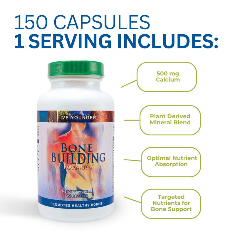 Youngevity Bone Building Formula Calcium Magnesium D3 Support, 150 Caps | Calcium, magnesium, vitamin D3, biotin, glucosamine HCl, boron, trace minerals, horsetail, rosehips, 150 caps, bone support