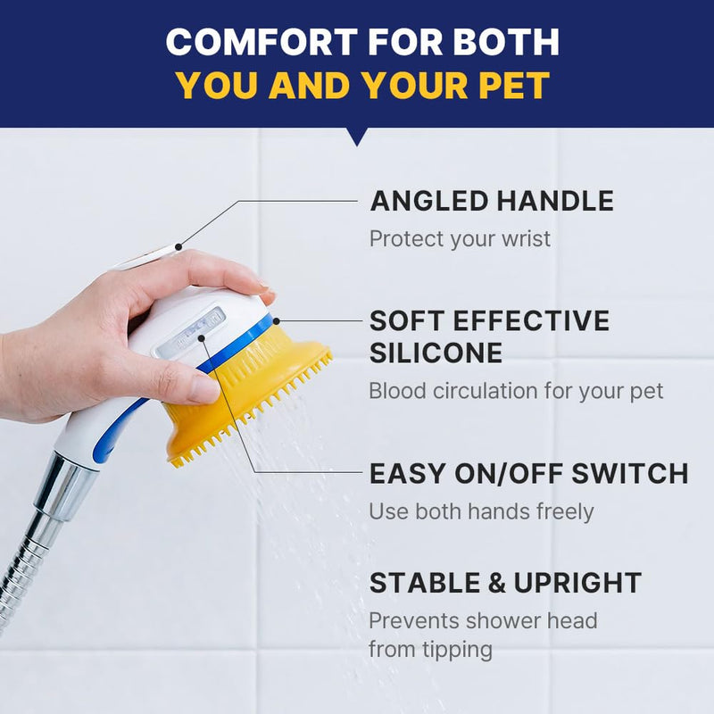 [PETHROOM] Pet Relaxing Grooming Brush Scrubber Shower Wash Head Attachment for Dogs and Cats Spa Washing & Bathing | Dog Cat Hair Deshedding Splash Shield | Massage Rubber Bath Tool - BeesActive Australia