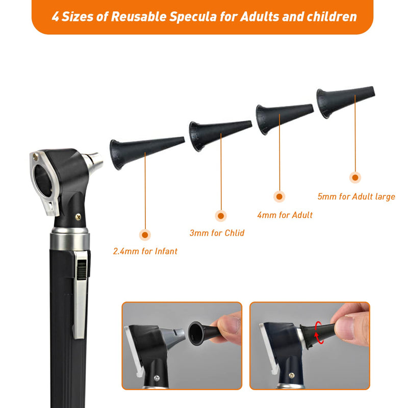 Scian Otoscope - Ear Scope with Light, Pocket Ear Diagnostic Kit with 3X Magnify Lens & 8 Speculum Tips for Kids,Elders,Dogs,Home Use (New-Black) New-Black - BeesActive Australia