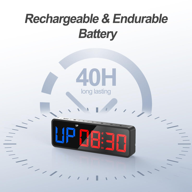 ANJANK Small Portable Gym Timer Clock, Strong Magnet, Workout Interval Timer with Powerful Battery, Stopwatch, Remote Control, Adjustable Brightness, Fitness Digital Timer for Home/Garage/Boxing Black