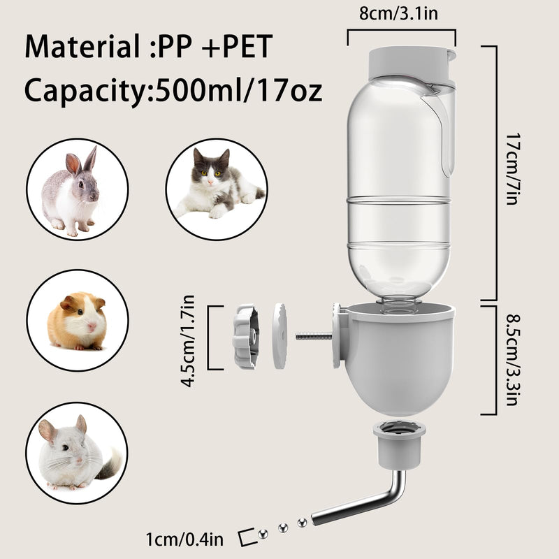 Pet Water Bottle for Cage Crate 17oz Water Dispenser for Small Animal Rabbit Guinea Pig Chinchilla Ferret Squirrel Hedgehog (Gray) Gray - BeesActive Australia