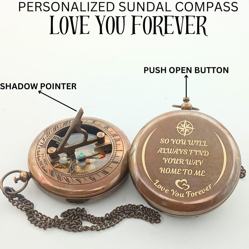 DAYOLX So You Can Always find Your Way Back to Me - Personalized Sundial Compass - Luxury Gift - Anniversary Sundial Compass - Brass Personalised Gifts for Men with Engraved Message, 3 inch - BeesActive Australia