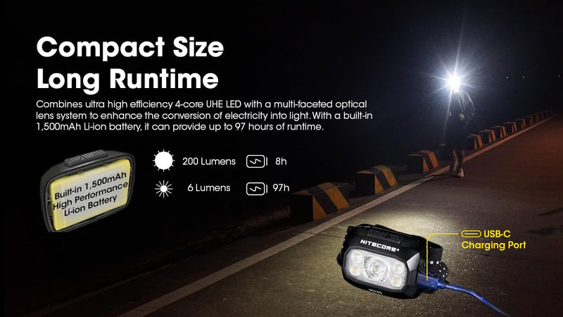 Nitecore NU30 500 Lumen LED Rechargeable Headlamp with White and Red Beams Black