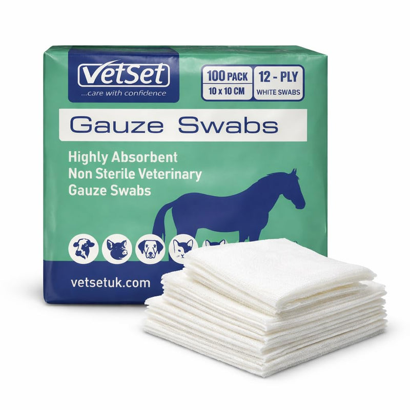 Veterinary Gauze Swabs for Horses, Dogs, Cats & Animals, 10cm x 10cm| Highly Absorbent Non Sterile Dressing Pads(12 Ply – Extra Thick & More Absorbent, 100 Pack) 12 Ply – Extra Thick & More Absorbent (100 Pack)