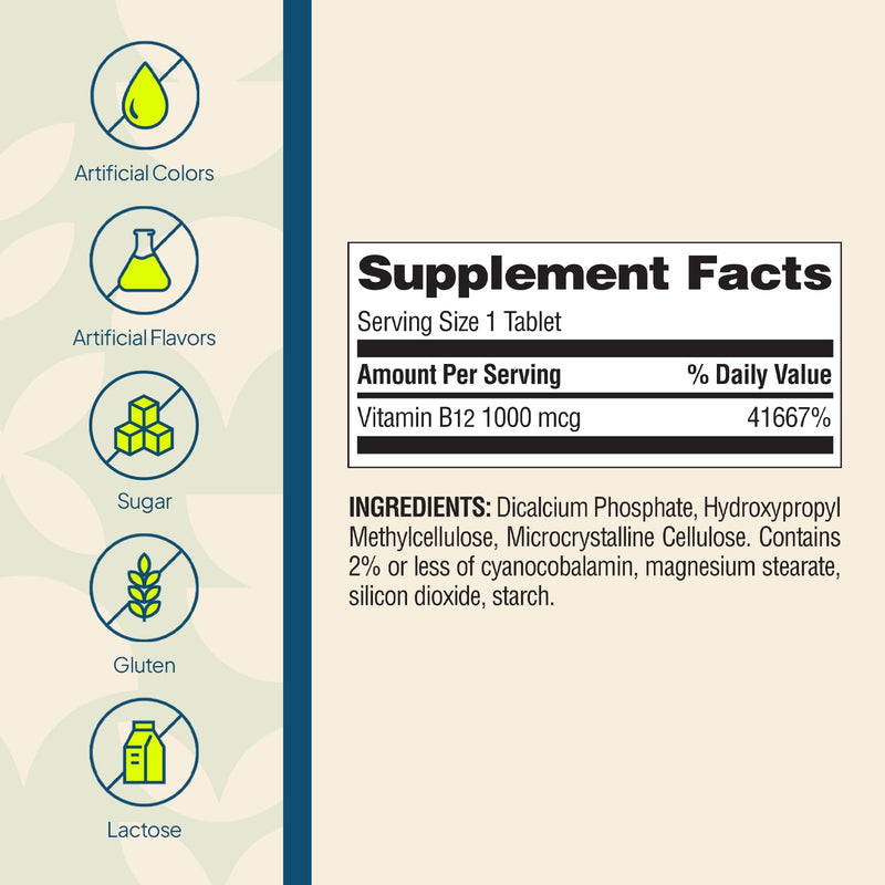 Nature's Wonder Vitamin B12 1000mcg Timed Release Steady Energy 150Tablets | Supports Red Blood Cell Production, Energy Metabolism, Brain & Nervous System Health for Women & Men, Gluten-Free, 150 Days 150 Count (Pack of 1)