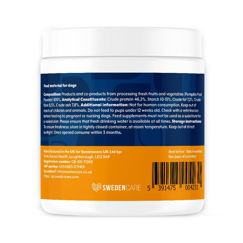 NaturVet Pure Pumpkin Powder for Dogs – 225g 100% Natural, Rich in Prebiotics High-Fibre Digestive Support for Firm Stools & Gut Health – Additive-Free - 90 Servings 225g Powder