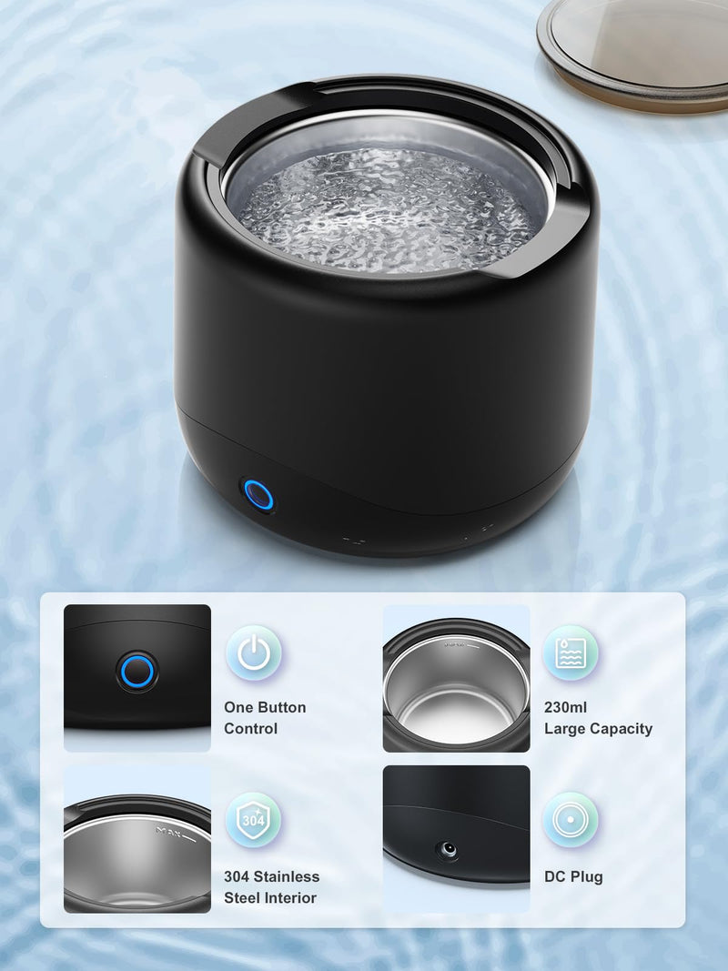 Ultrasonic Retainer Cleaner, 45kHz Retainer Cleaner Machine for Dentures, Mouth Guards, Aligners, Braces, Toothbrush Heads & Jewelry, 230ML Dental Cleaning Pod with 3 Modes & Digital Timer - BeesActive Australia