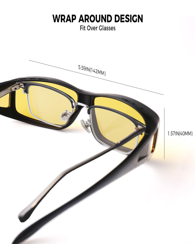Night Driving Glasses for Men Women Fit Over Sunglasses Anti Glare Polarized HD Night Vision Glasses A02 Glossy Black Frame/ Yellow Night Vision Lens - BeesActive Australia