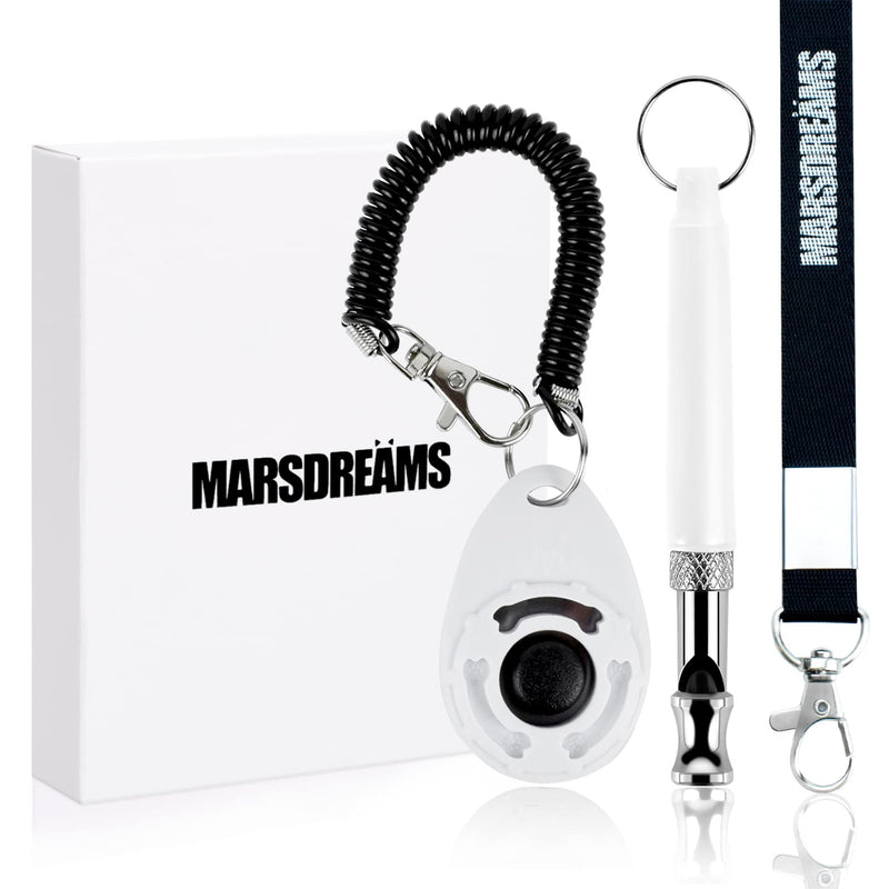Pet Training Clicker, Whistle -Training Behaviour Aids Accessories for Puppies with Lanyard - Barking Control Device - Long Range Adjustable Frequency - Pack of 3 - White - BeesActive Australia