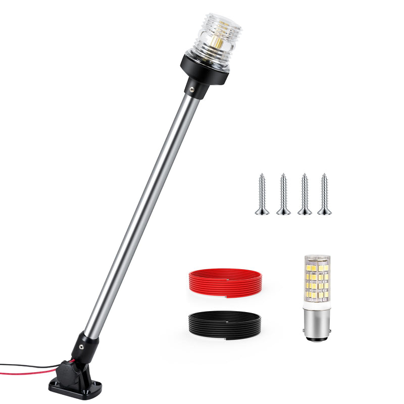24 Inches Anchor Light Boat Stern Light Waterproof, White Fold Down Marine Navigation Lights for Boats LED for Pontoon, Jon Boats and Bass Boat (12-24V) 24 Inches